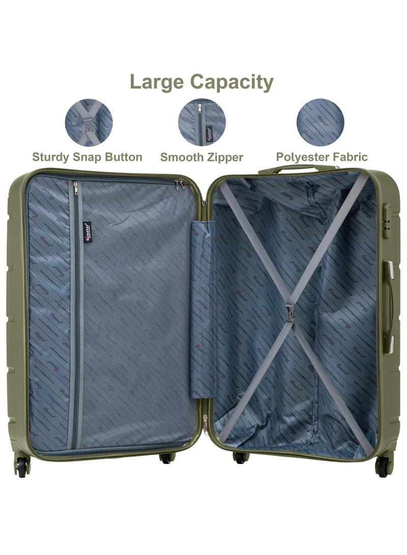 Senator Olive Green Hard Case Travel Bag Cabin Luggage Trolley ABS Lightweight Suitcase with 4 Spinner Wheels A1012 Olive Green  | Best Price UAE